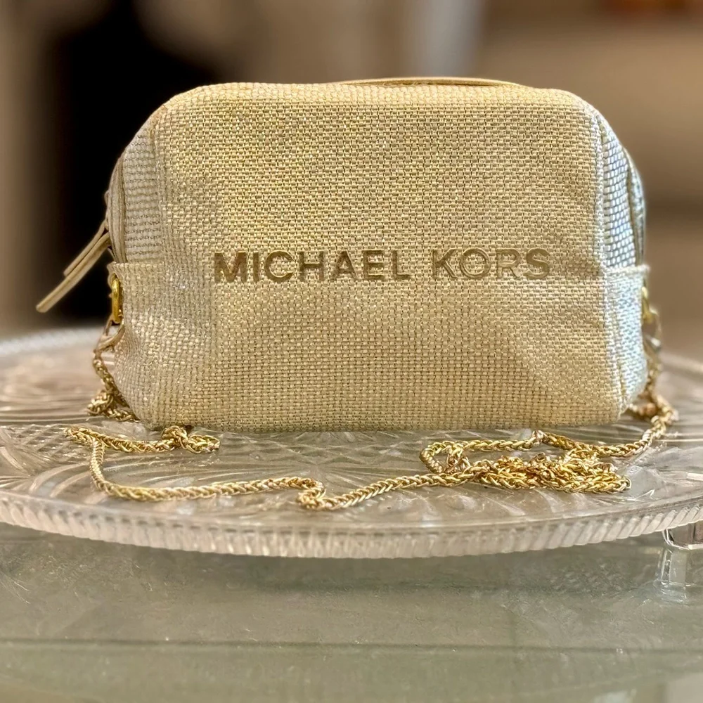 Michael Kors Shimmering Cream Gold Pouch with golden sling